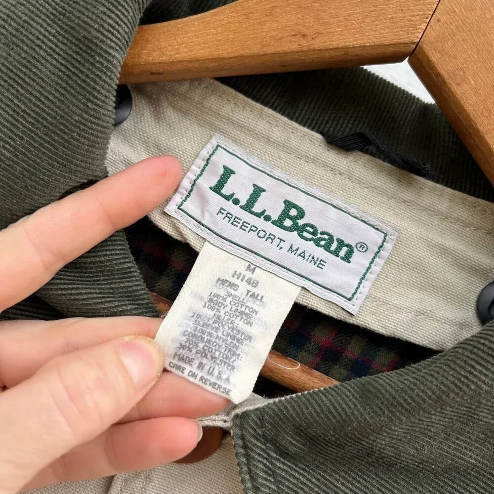 VTG LL Bean Field Coat Barn Jacket Canvas Corduroy Collar M Tall